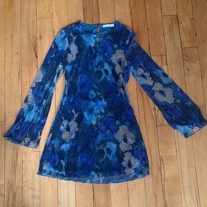 12th Tribe Blue Floral Metallic Open Back Dress